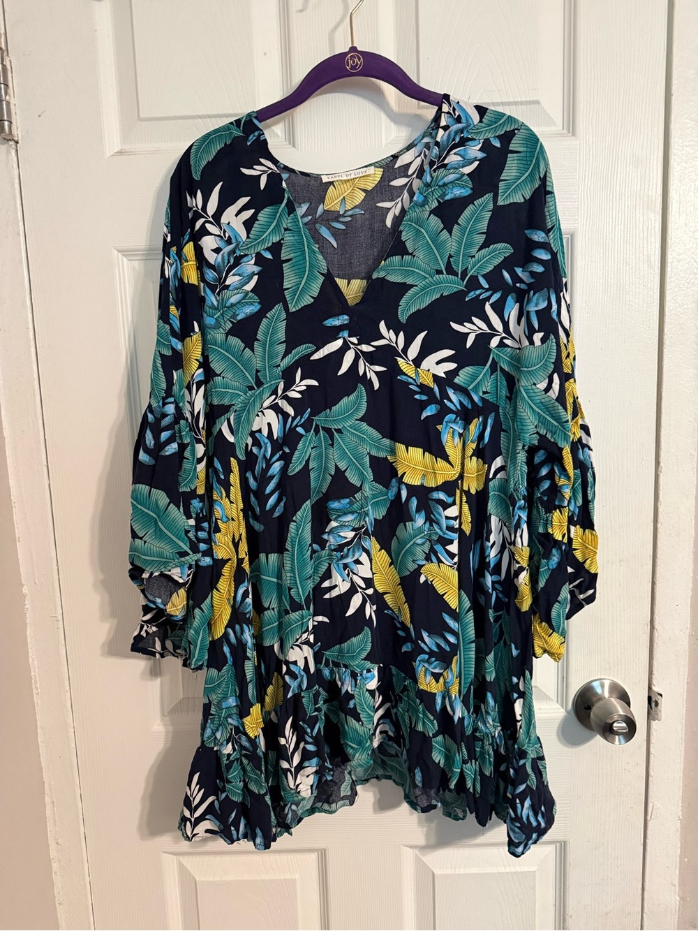 Women's Navy Tropical Print Mini Dress - Green & Yellow